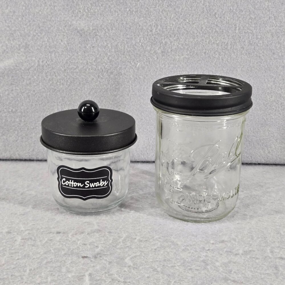 Glass Bathroom Organizing Set, Toothbrush/Make-Up Brush Holder, Cotton Swabs Jar
